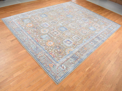 Brown 11'9" x 15'2" Transitional Hand knotted Wool/Silk Rug - Sku: O087644