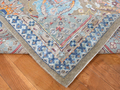 Brown 11'9" x 15'2" Transitional Hand knotted Wool/Silk Rug - Sku: O087644