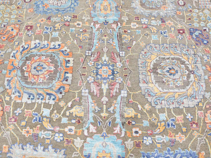 Brown 11'9" x 15'2" Transitional Hand knotted Wool/Silk Rug - Sku: O087644