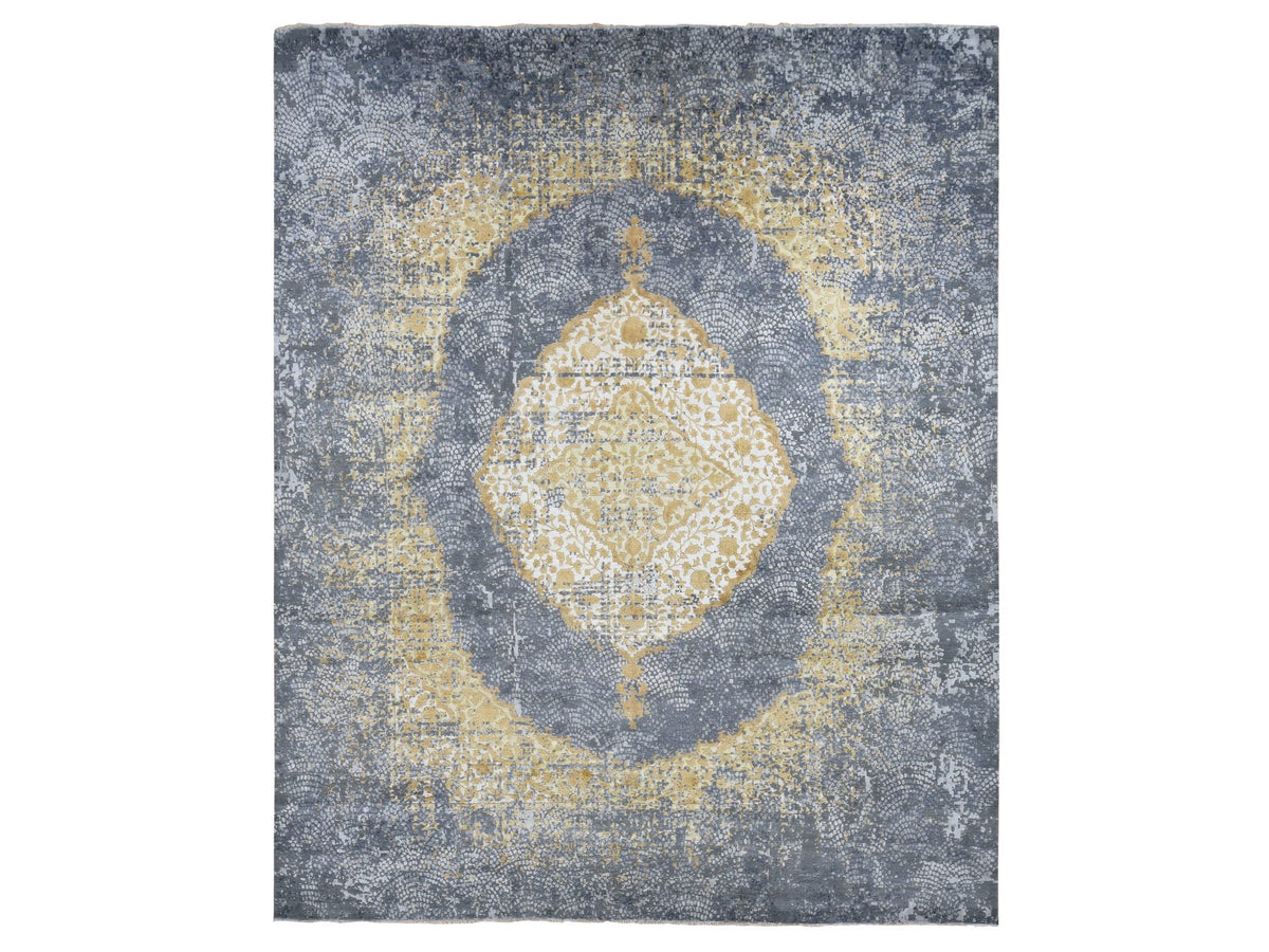 Transitional hand-knotted wool/silk rug in Gray, 12' x 15'1" — SKU O087645