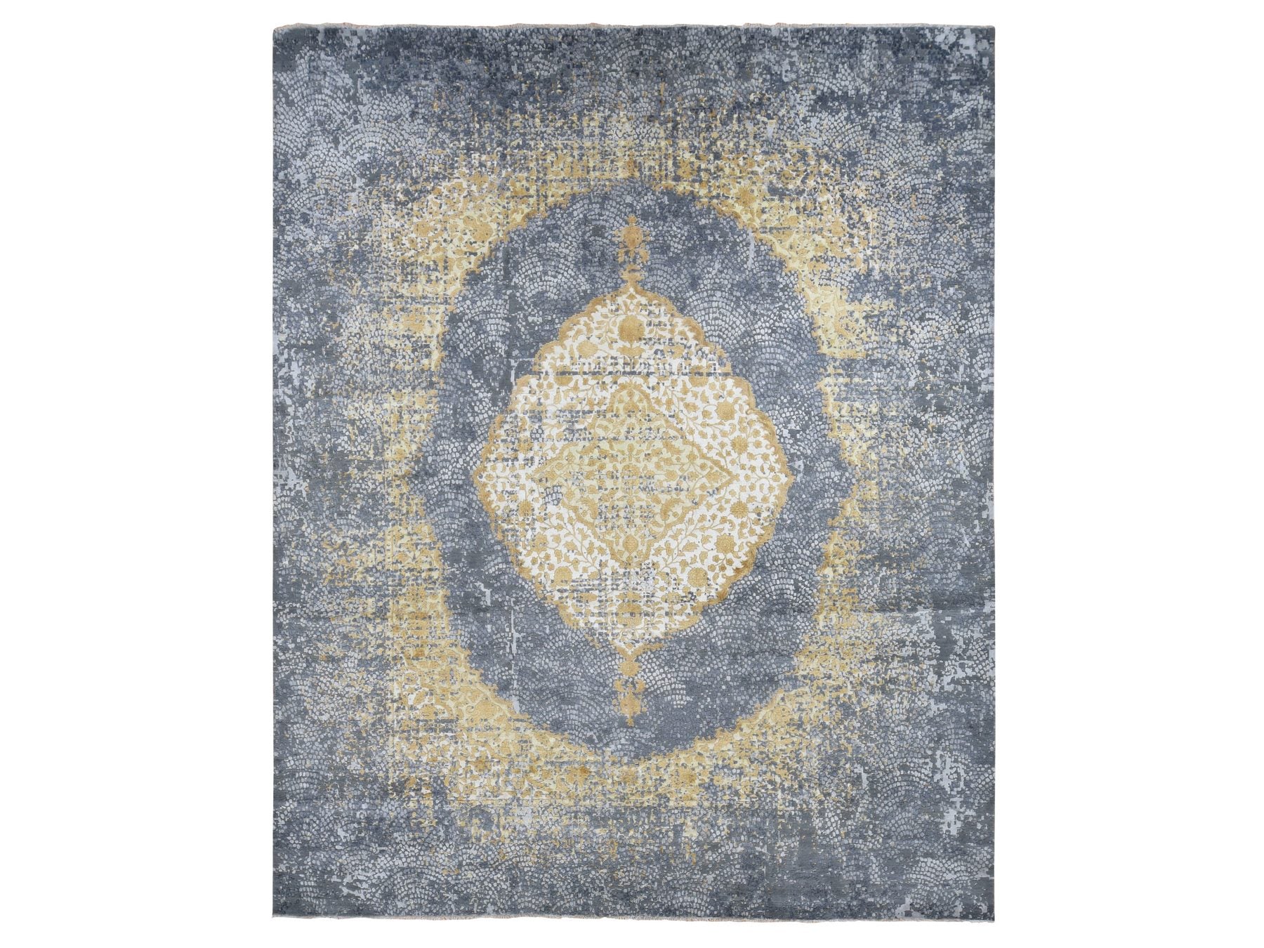 Transitional hand-knotted wool/silk rug in Gray, 12' x 15'1" — SKU O087645