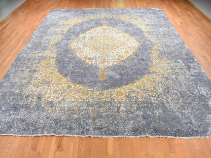 Transitional hand-knotted wool/silk rug in Gray, 12' x 15'1" — SKU O087645 (view 2)