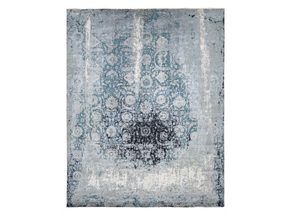Blue 12'0" x 15'1" Transitional Hand knotted Wool/Silk Rug - Sku: O087646