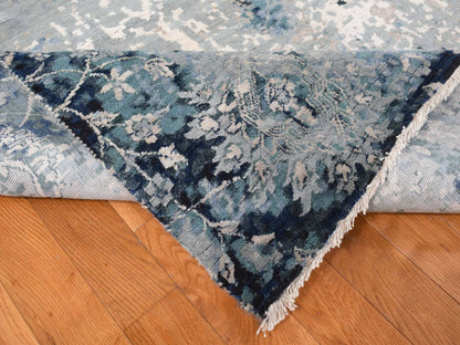 Blue 12'0" x 15'1" Transitional Hand knotted Wool/Silk Rug - Sku: O087646