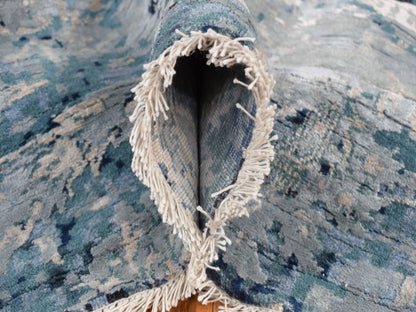 Blue 12'0" x 15'1" Transitional Hand knotted Wool/Silk Rug - Sku: O087646