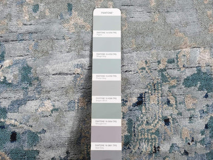 Blue 12'0" x 15'1" Transitional Hand knotted Wool/Silk Rug - Sku: O087646