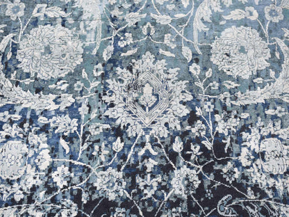 Blue 12'0" x 15'1" Transitional Hand knotted Wool/Silk Rug - Sku: O087646