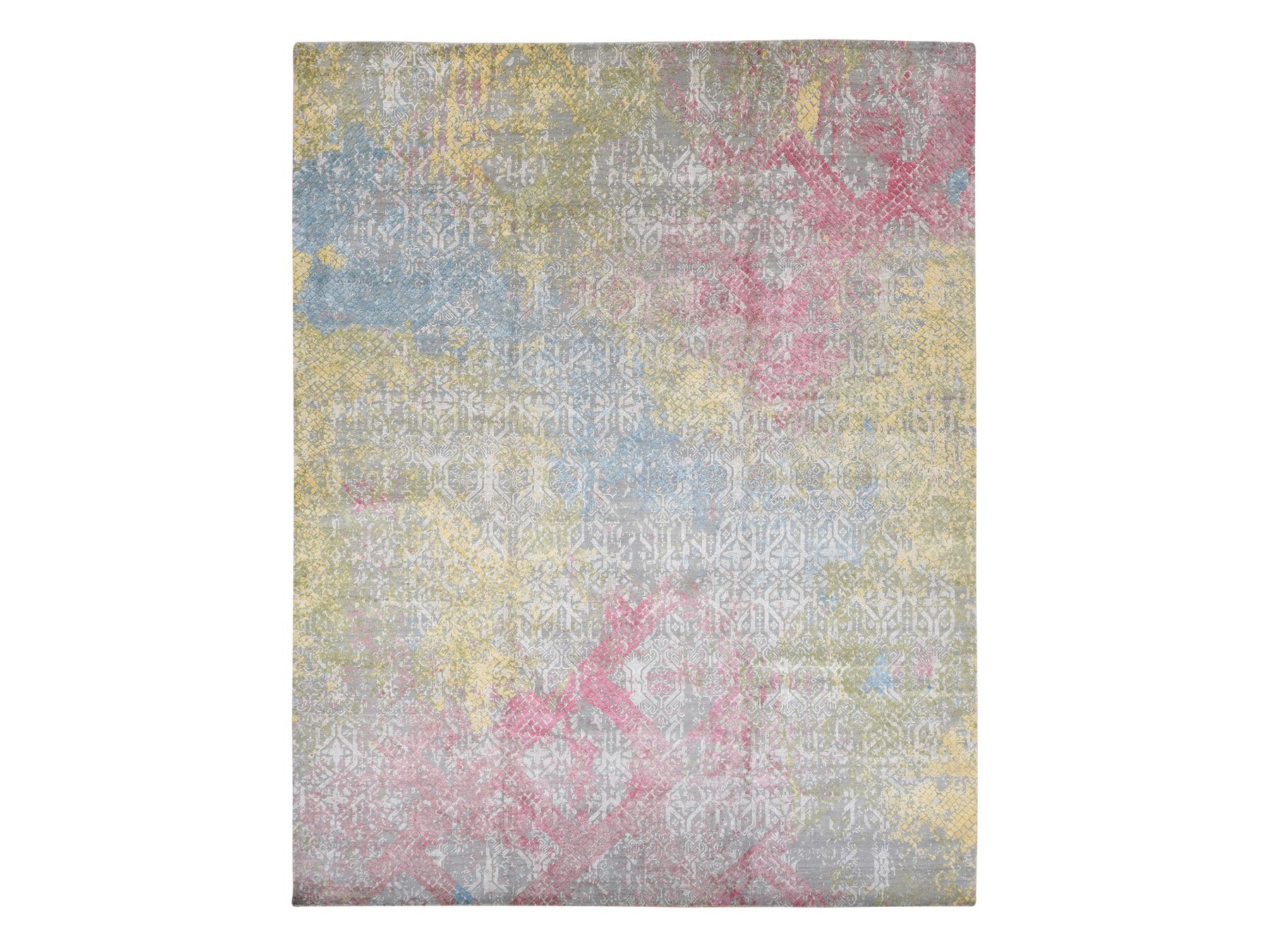 Modern / Contemporary hand-knotted silk rug in Gray, 12' x 15' — SKU O087647