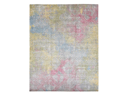 Modern / Contemporary hand-knotted silk rug in Gray, 12' x 15' — SKU O087647