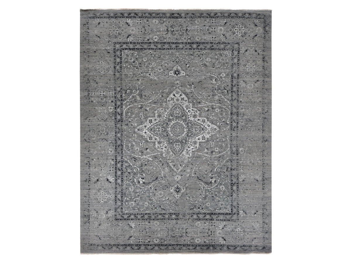 Transitional hand-knotted wool/silk rug in Gray, 12' x 15'5" — SKU O087648