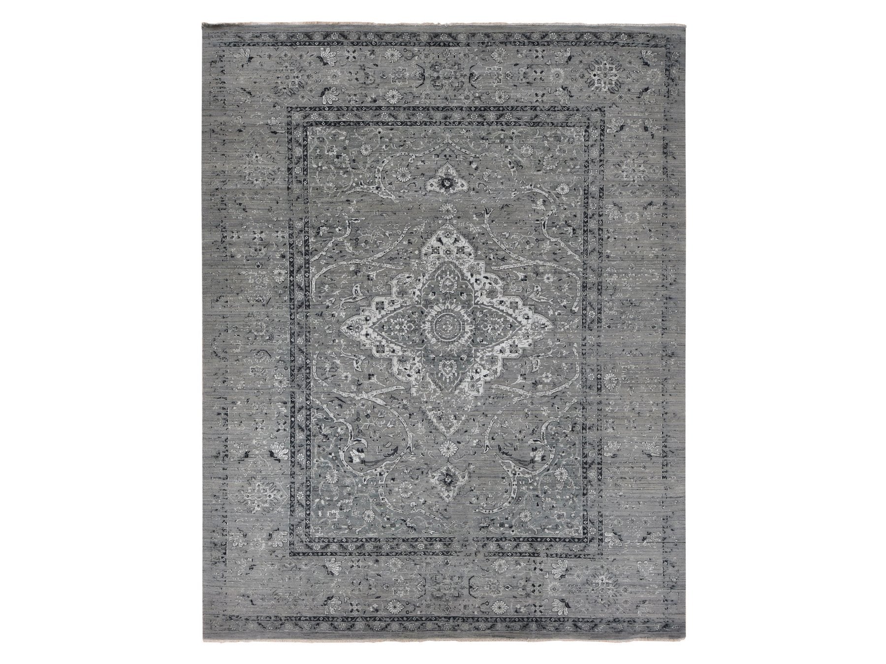 Transitional hand-knotted wool/silk rug in Gray, 12' x 15'5" — SKU O087648