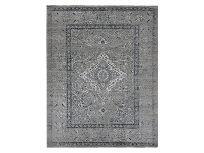 Transitional hand-knotted wool/silk rug in Gray, 12' x 15'5" — SKU O087648