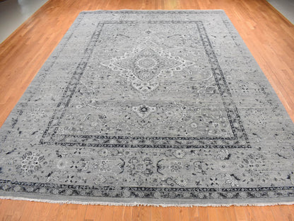 Transitional hand-knotted wool/silk rug in Gray, 12' x 15'5" — SKU O087648 (view 2)
