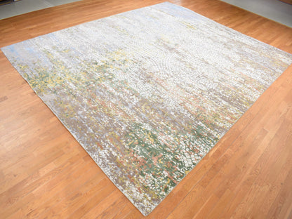Brown 12'0" x 15'0" Modern / Contemporary Hand knotted Wool/Silk Rug - Sku: O087649