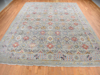 Beige 12'0" x 15'1" Transitional Hand knotted Wool/Silk Rug - Sku: O087650
