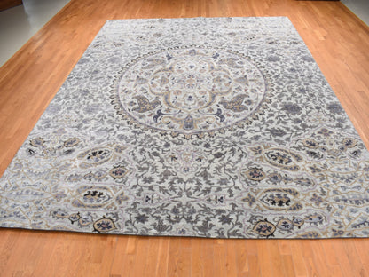 Transitional hand-knotted wool/silk rug in Gray, 12' x 15' — SKU O087652 (view 2)