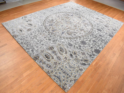 Transitional hand-knotted wool/silk rug in Gray, 12' x 15' — SKU O087652 (view 3)