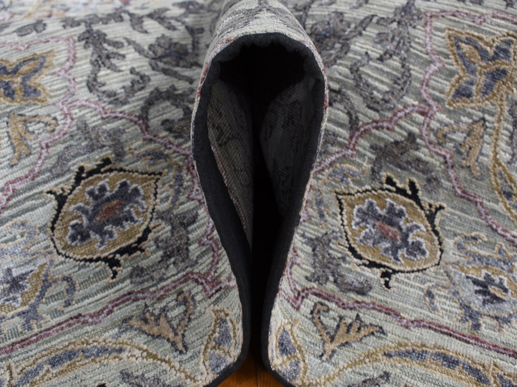 Transitional hand-knotted wool/silk rug in Gray, 12' x 15' — SKU O087652 (view 6)