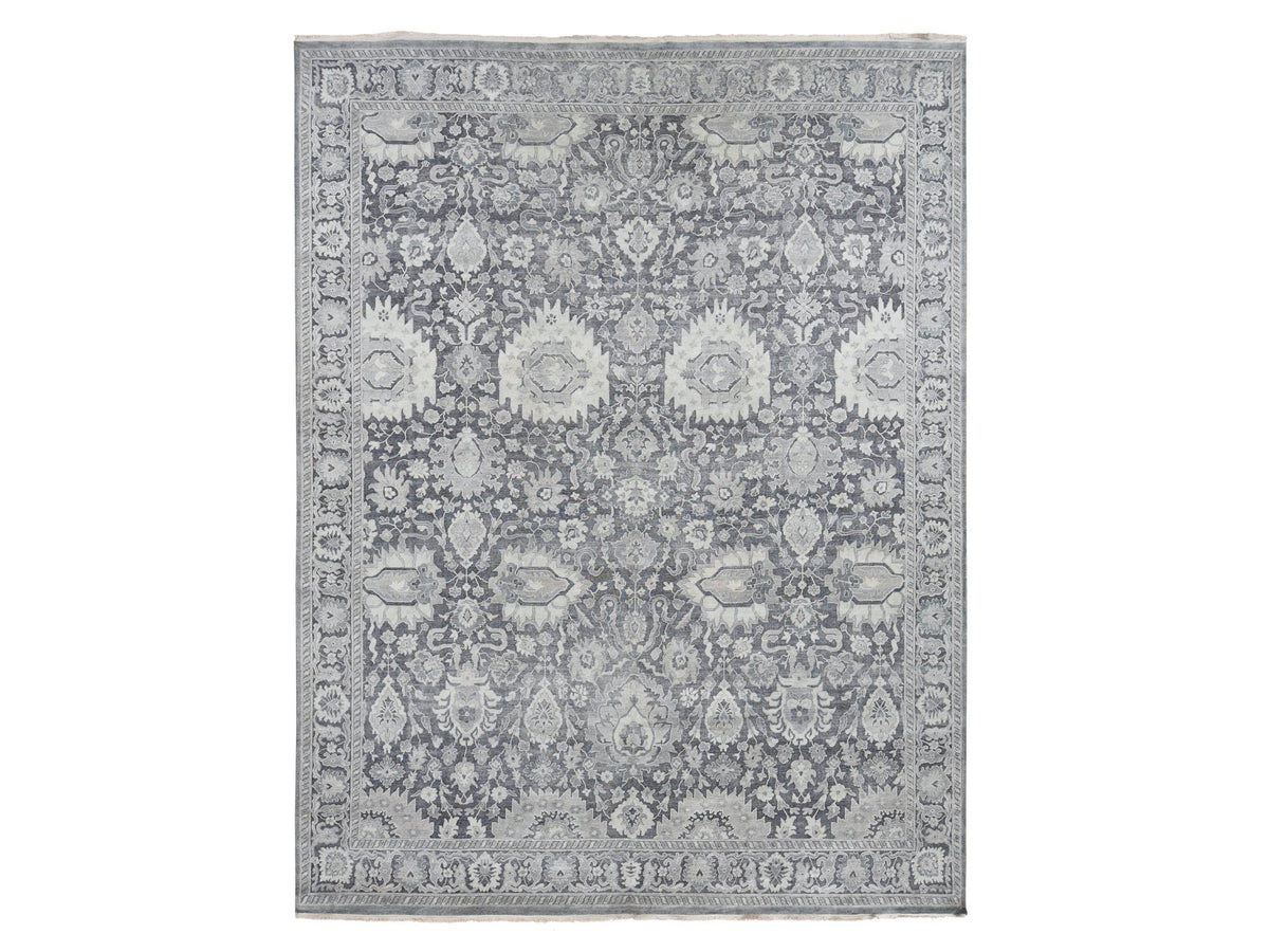 Oushak Modern / Contemporary hand-knotted wool/silk rug in Gray, 11'10" x 14'10" — SKU O087653
