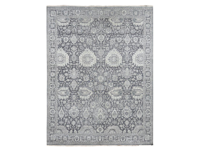 Oushak Modern / Contemporary hand-knotted wool/silk rug in Gray, 11'10" x 14'10" — SKU O087653