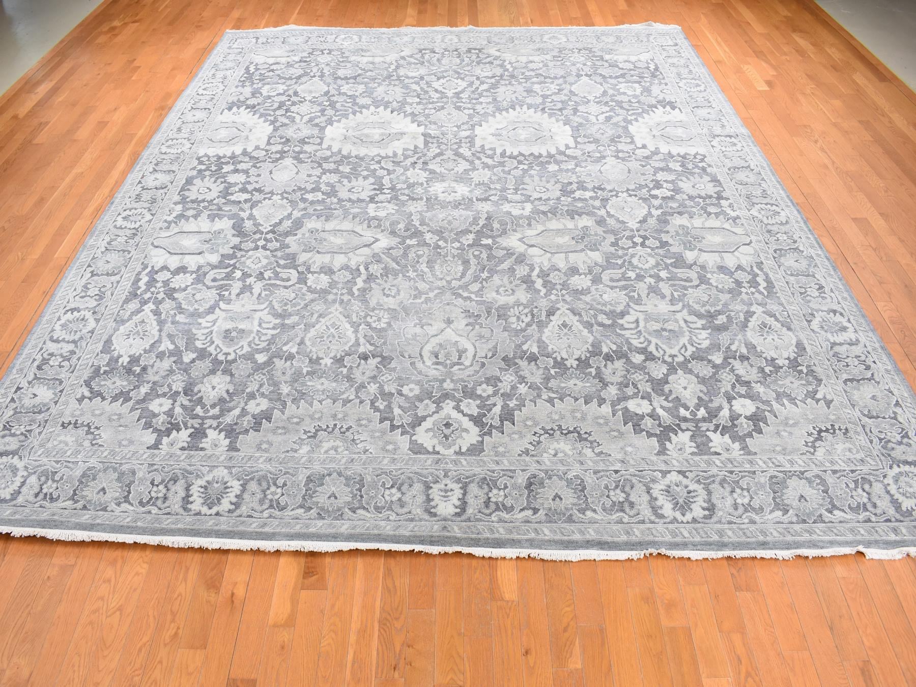 Oushak Modern / Contemporary hand-knotted wool/silk rug in Gray, 11'10" x 14'10" — SKU O087653 (view 2)