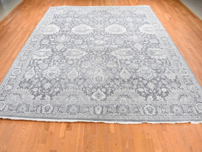 Oushak Modern / Contemporary hand-knotted wool/silk rug in Gray, 11'10" x 14'10" — SKU O087653 (view 2)