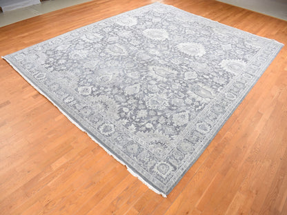Oushak Modern / Contemporary hand-knotted wool/silk rug in Gray, 11'10" x 14'10" — SKU O087653 (view 3)
