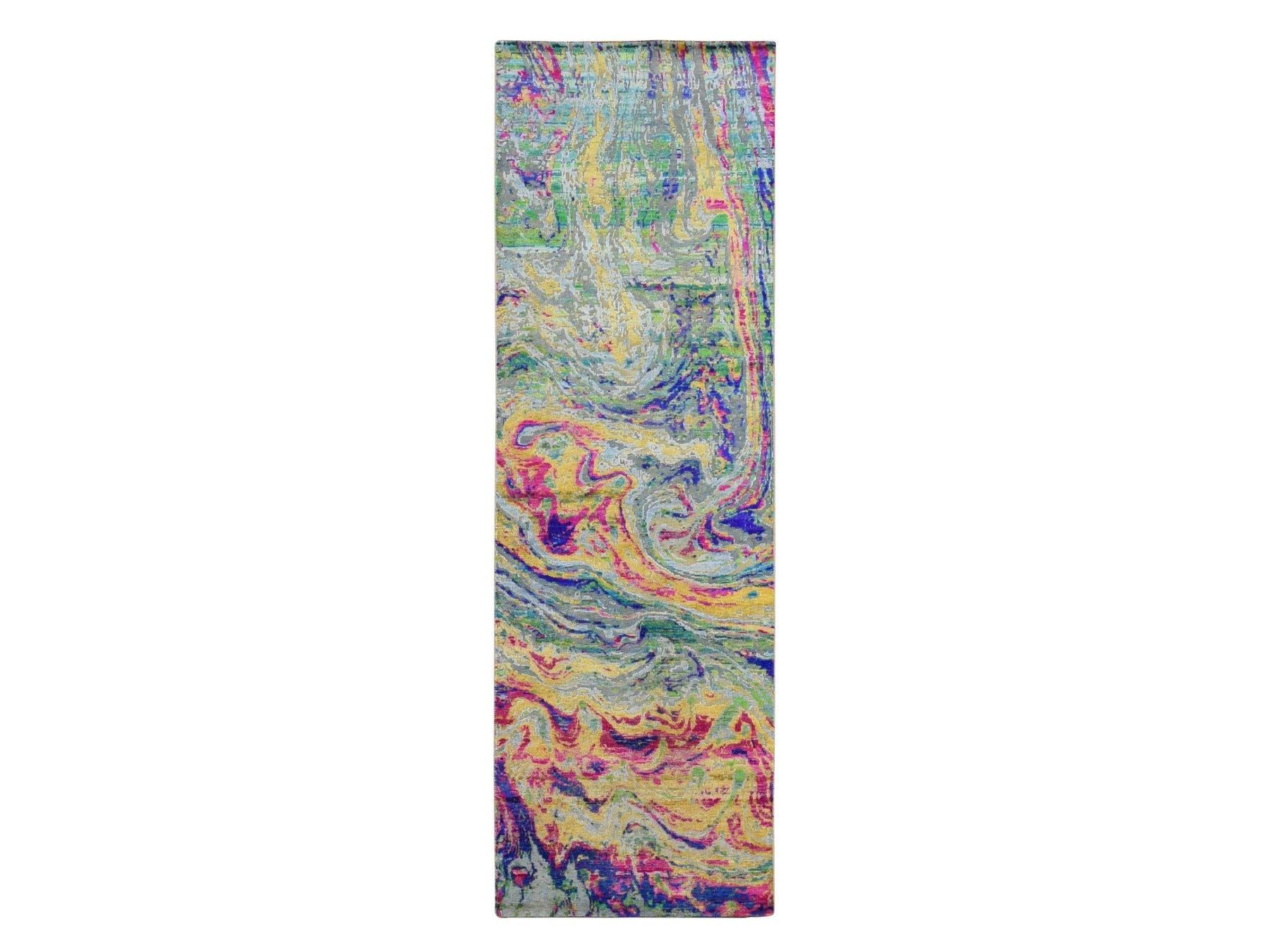 Multicolored 3'0" x 9'2" Modern / Contemporary Hand knotted Wool/Silk Rug - Sku: O087654