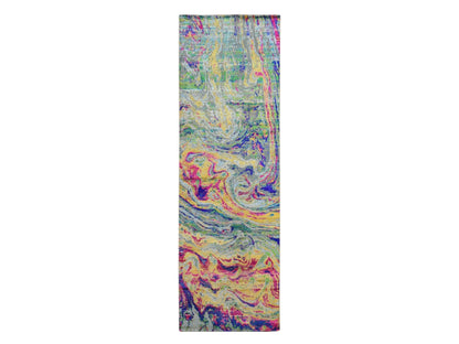Multicolored 3'0" x 9'2" Modern / Contemporary Hand knotted Wool/Silk Rug - Sku: O087654