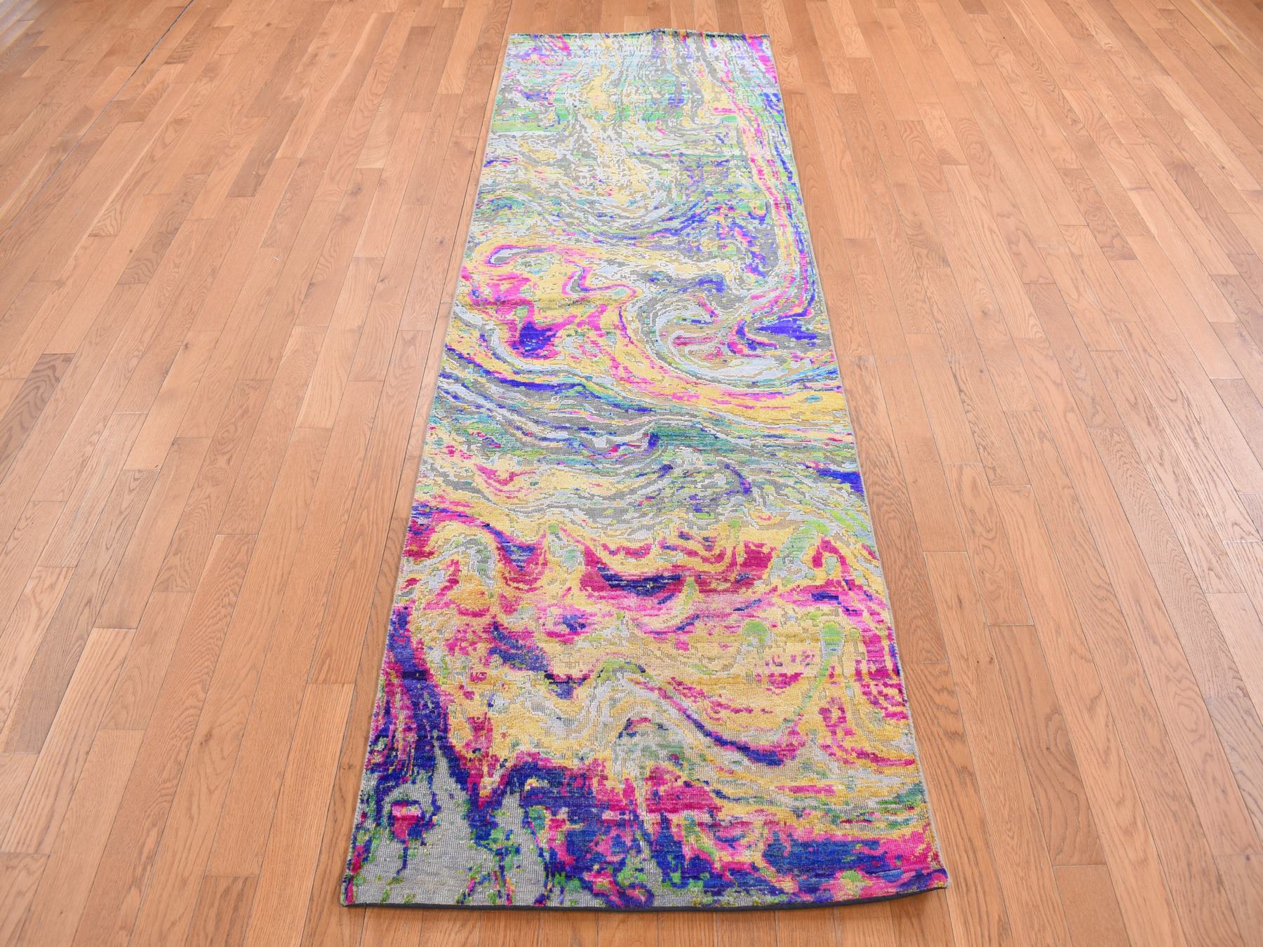 Multicolored 3'0" x 9'2" Modern / Contemporary Hand knotted Wool/Silk Rug - Sku: O087654