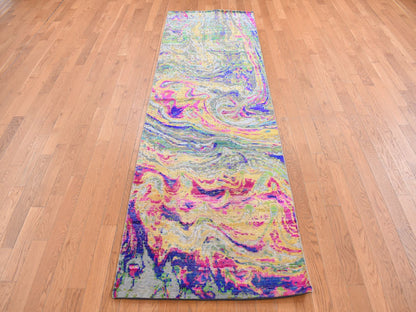 Multicolored 3'0" x 9'2" Modern / Contemporary Hand knotted Wool/Silk Rug - Sku: O087654