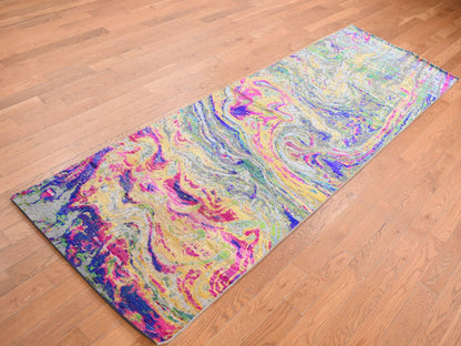 Multicolored 3'0" x 9'2" Modern / Contemporary Hand knotted Wool/Silk Rug - Sku: O087654