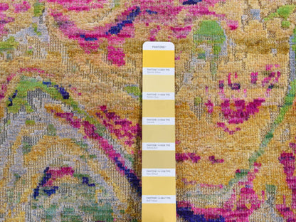 Modern / Contemporary hand-knotted wool/silk runner in Multicolored, 3' x 9'2" — SKU O087654 (view 5)