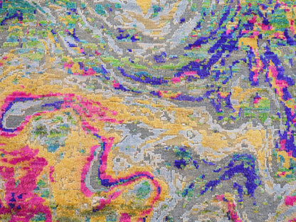 Modern / Contemporary hand-knotted wool/silk runner in Multicolored, 3' x 9'2" — SKU O087654 (view 6)