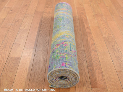 Modern / Contemporary hand-knotted wool/silk runner in Multicolored, 3' x 9'2" — SKU O087654 (view 7)
