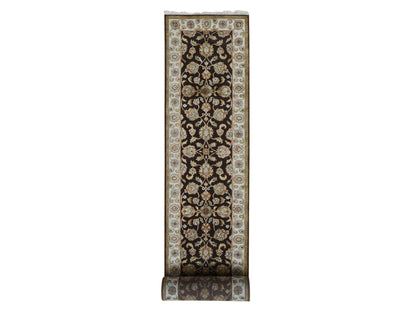 Brown 2'7" x 15'9" Traditional Hand knotted Wool/Silk Rug - Sku: O087656
