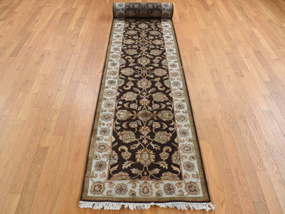 Brown 2'7" x 15'9" Traditional Hand knotted Wool/Silk Rug - Sku: O087656