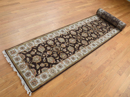 Brown 2'7" x 15'9" Traditional Hand knotted Wool/Silk Rug - Sku: O087656