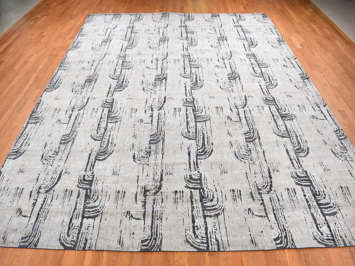 Wool / Silk hand-knotted wool/silk rug in Gray, 11'9" x 14'10" — SKU O087662 (view 2)