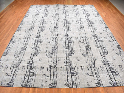 Wool / Silk hand-knotted wool/silk rug in Gray, 11'9" x 14'10" — SKU O087662 (view 2)