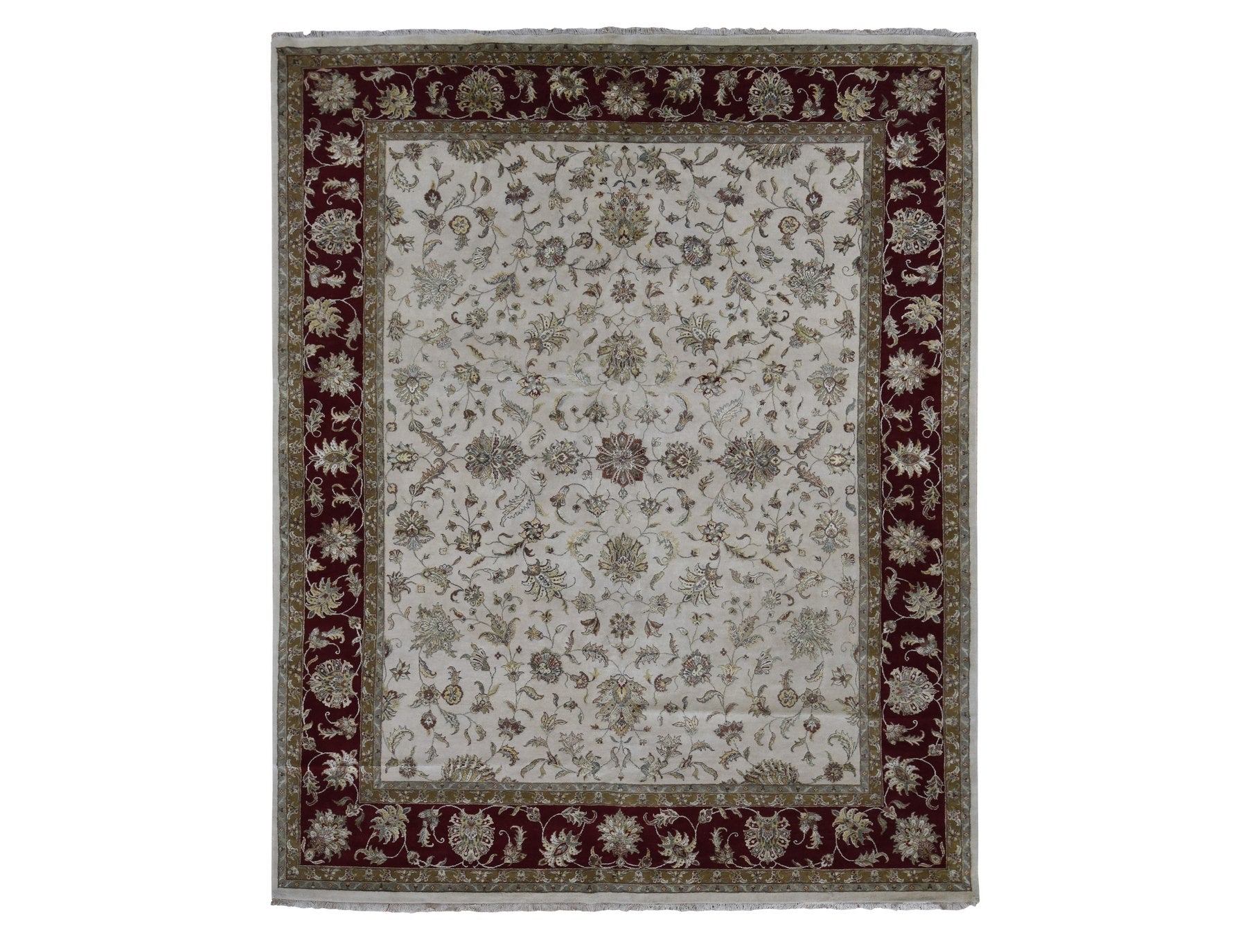 Rajasthan Rajasthan hand-knotted wool/silk rug in Ivory & Burgundy Red, 12' x 15'3" — SKU O087665