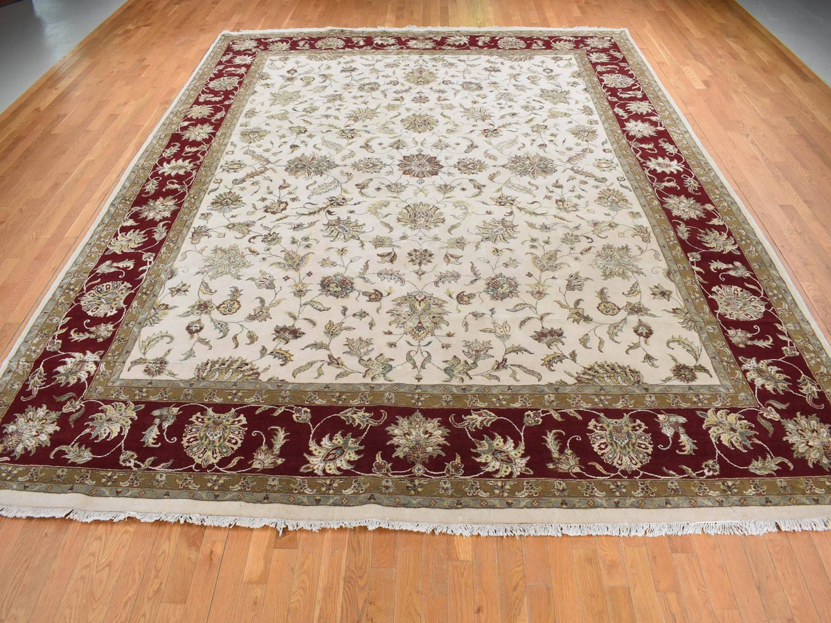 Rajasthan Rajasthan hand-knotted wool/silk rug in Ivory & Burgundy Red, 12' x 15'3" — SKU O087665 (view 2)