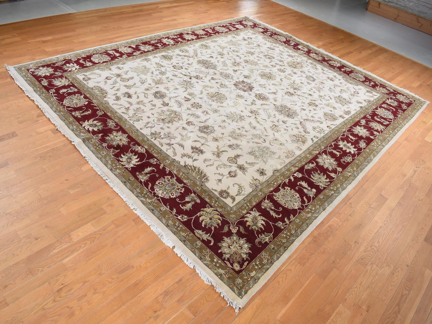 Rajasthan Rajasthan hand-knotted wool/silk rug in Ivory & Burgundy Red, 12' x 15'3" — SKU O087665 (view 3)