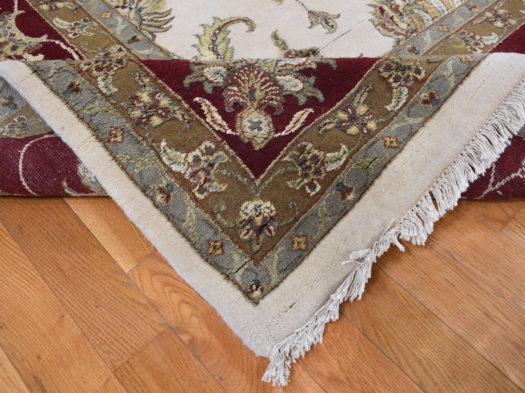 Rajasthan Rajasthan hand-knotted wool/silk rug in Ivory & Burgundy Red, 12' x 15'3" — SKU O087665 (view 5)