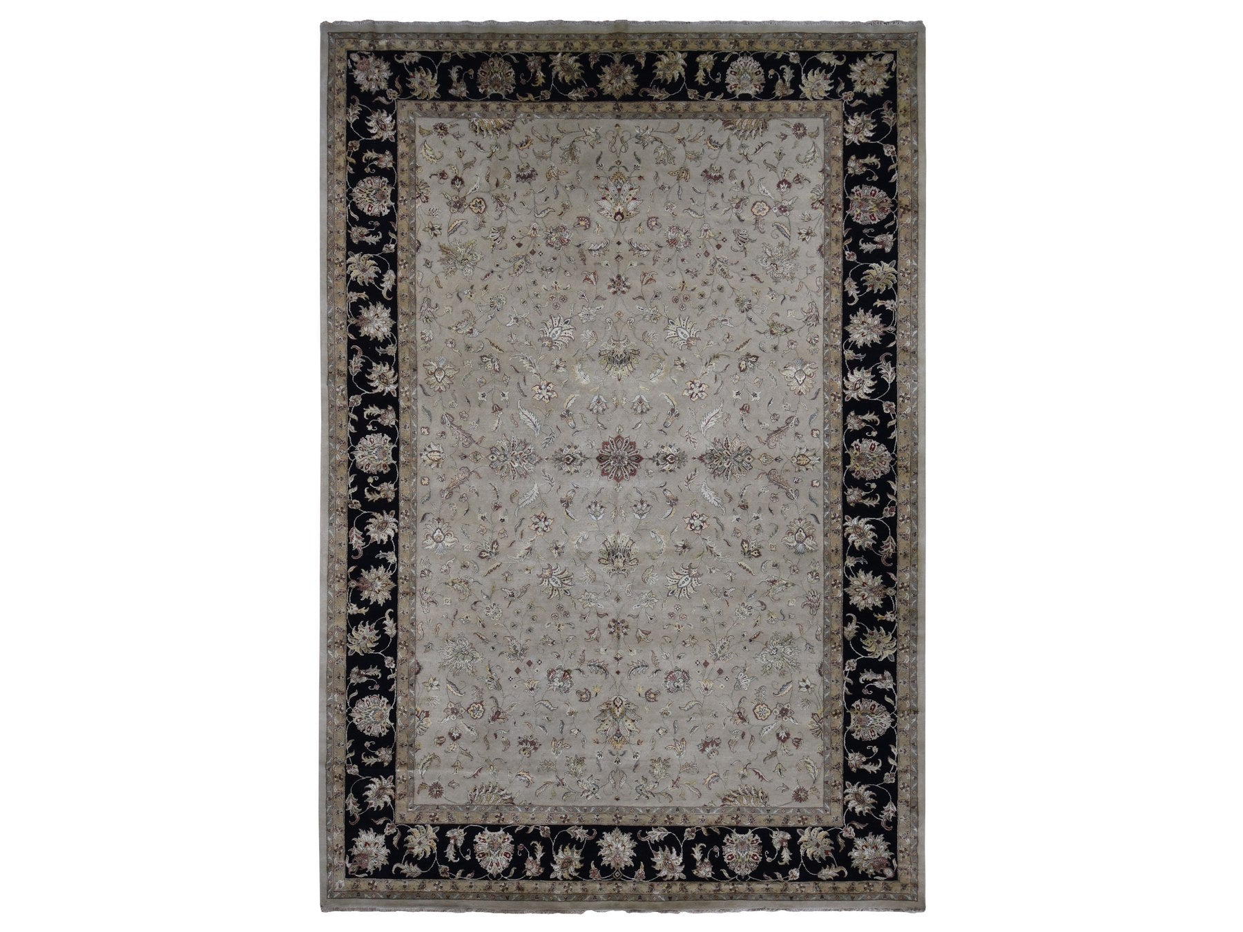 Rajasthan Rajasthan hand-knotted wool/silk rug in Ivory & Black, 12' x 18'2" — SKU O087666