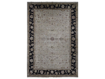 Rajasthan Rajasthan hand-knotted wool/silk rug in Ivory & Black, 12' x 18'2" — SKU O087666