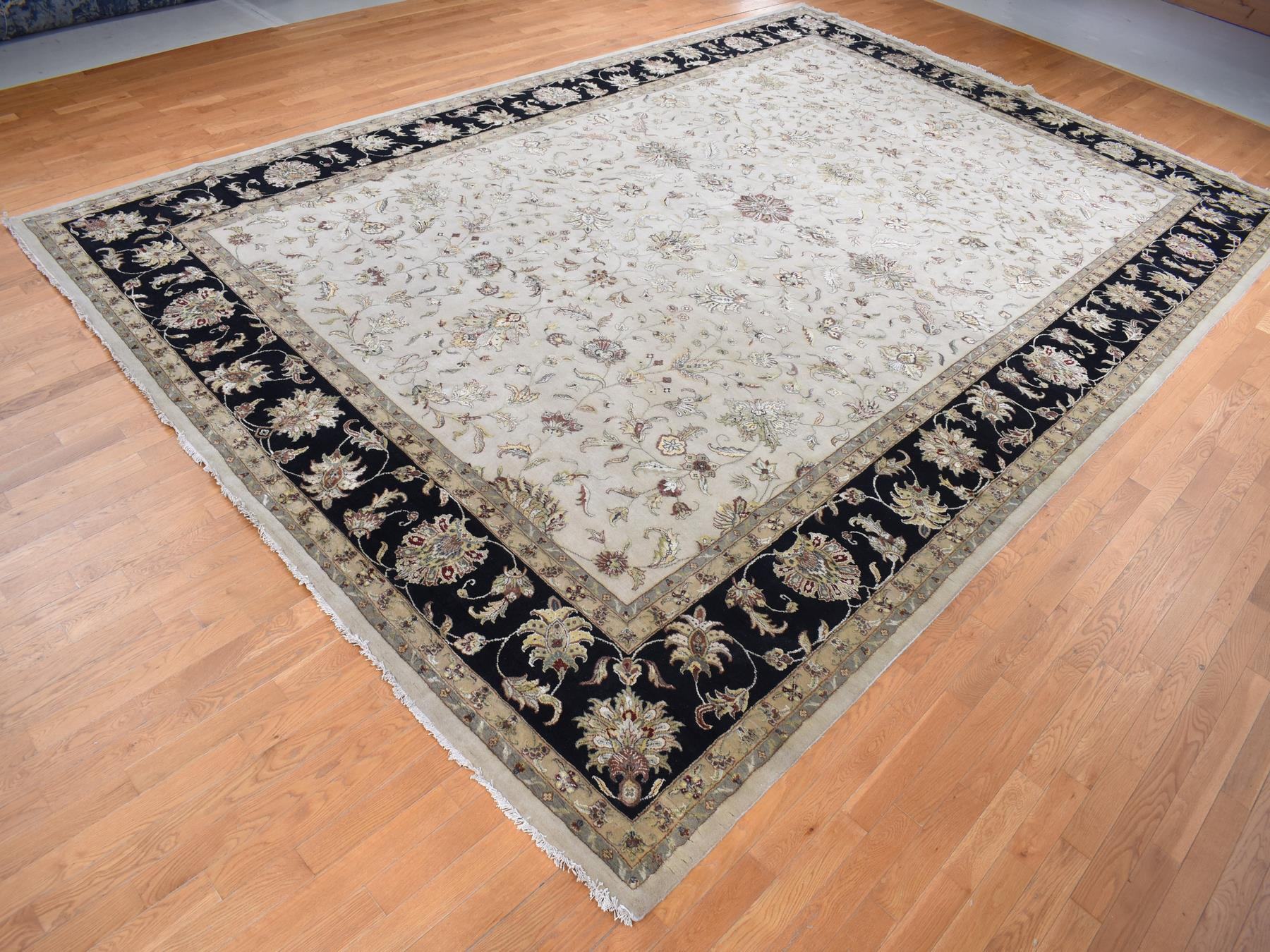 Rajasthan Rajasthan hand-knotted wool/silk rug in Ivory & Black, 12' x 18'2" — SKU O087666 (view 3)