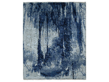 Transitional hand-knotted wool/silk rug in Blue, 12' x 14'9" — SKU O087667