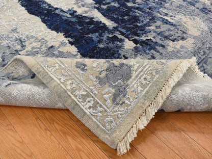 Transitional hand-knotted wool/silk rug in Blue, 12' x 14'9" — SKU O087667 (view 5)