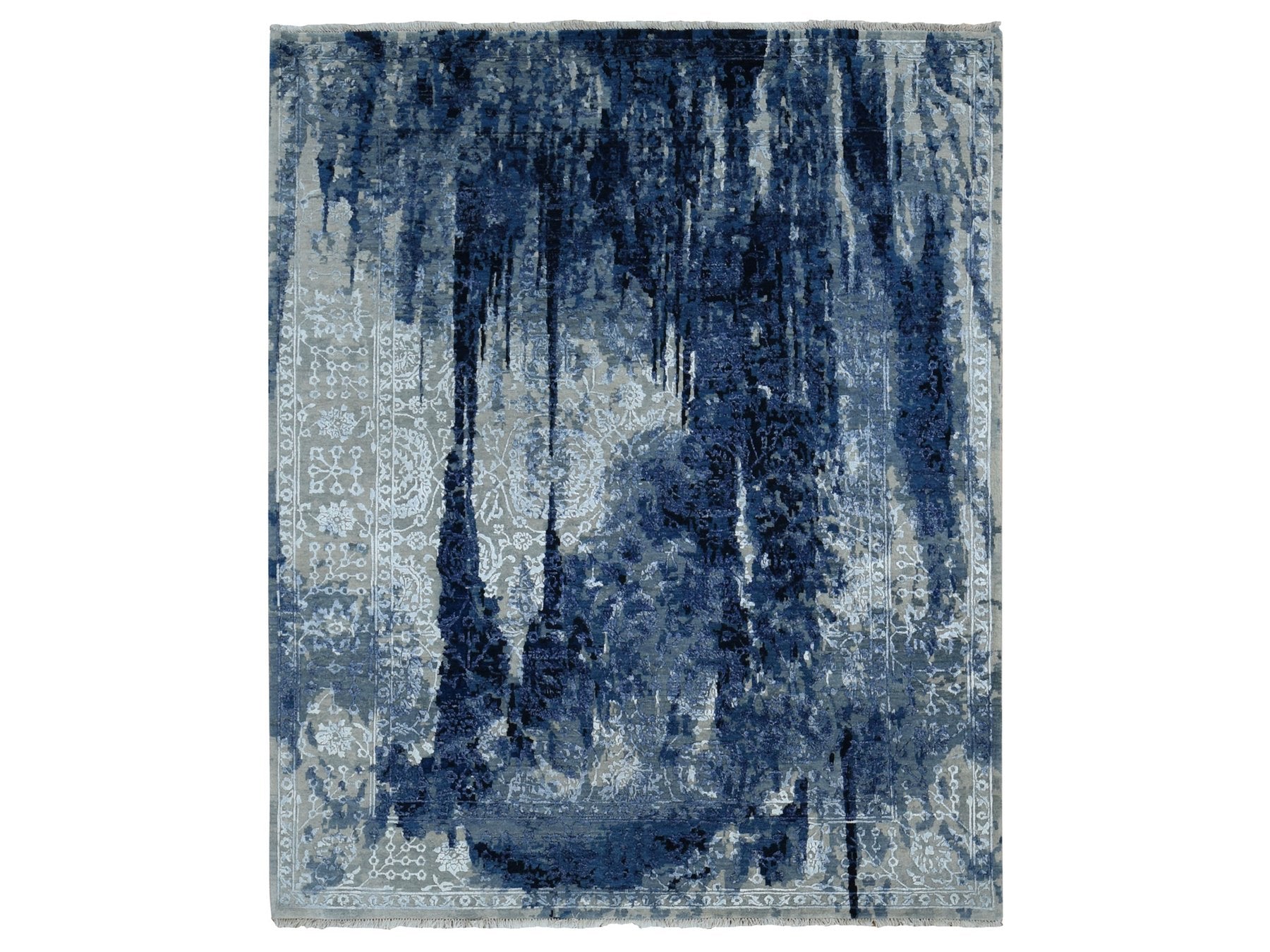 Transitional hand-knotted wool/silk rug in Blue, 9'9" x 10' — SKU O087668